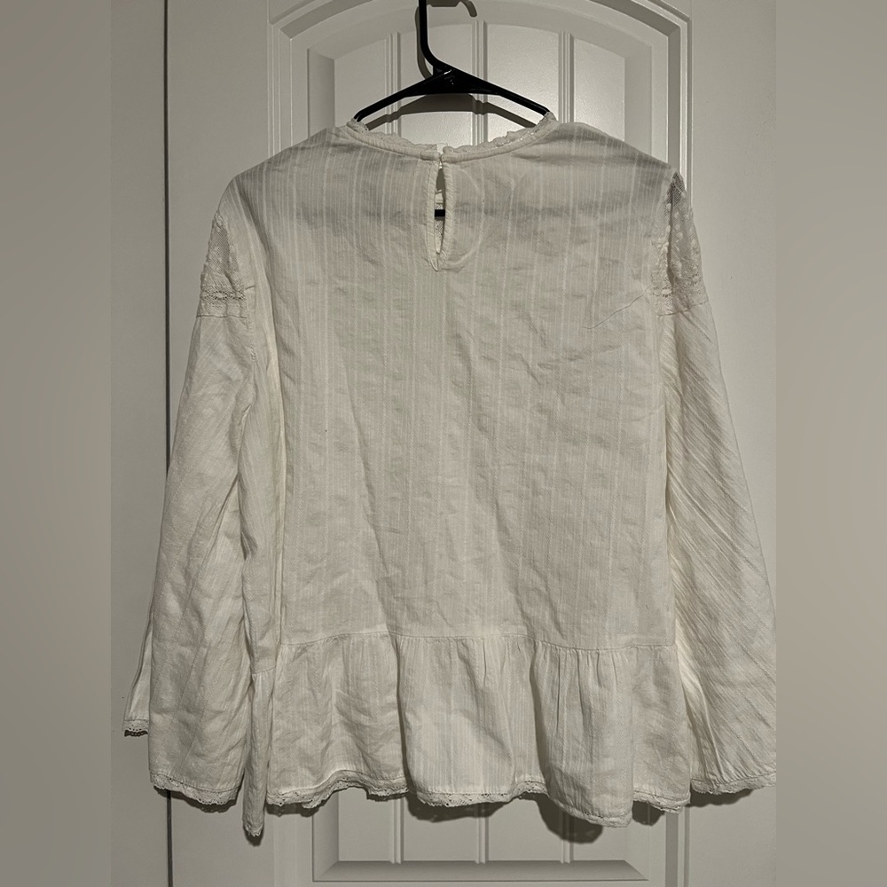 ZARA White Eyelet Lace Blouse | Long Sleeve Peplum Top | Size Large - Picture 5 of 7